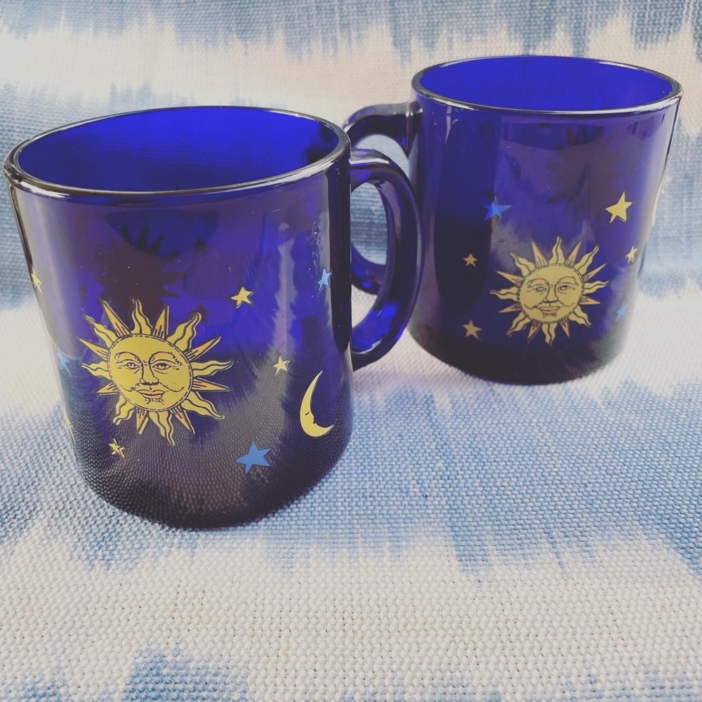 Libbey Cobalt Blue Celestial Mugs set of 2 Vintage